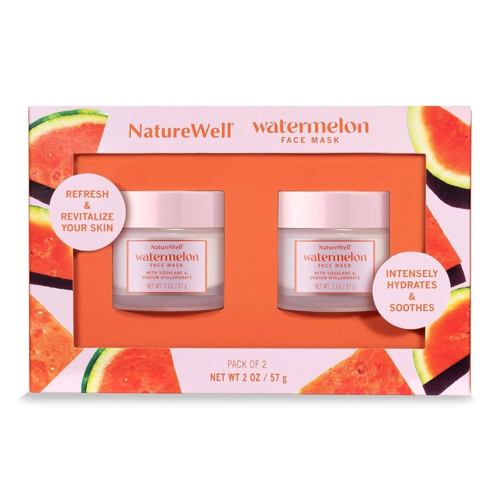 NatureWell Watermelon Face Mask Pack of 2 Squalane & Sodium‎ Hyaluronate